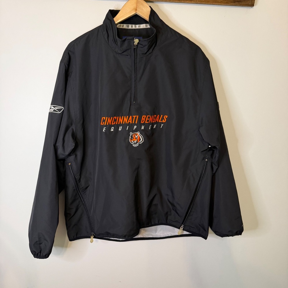 Reebok NFL Cincinnati Bengals Equipment Quarter Zip Windbreaker Black Men Medium